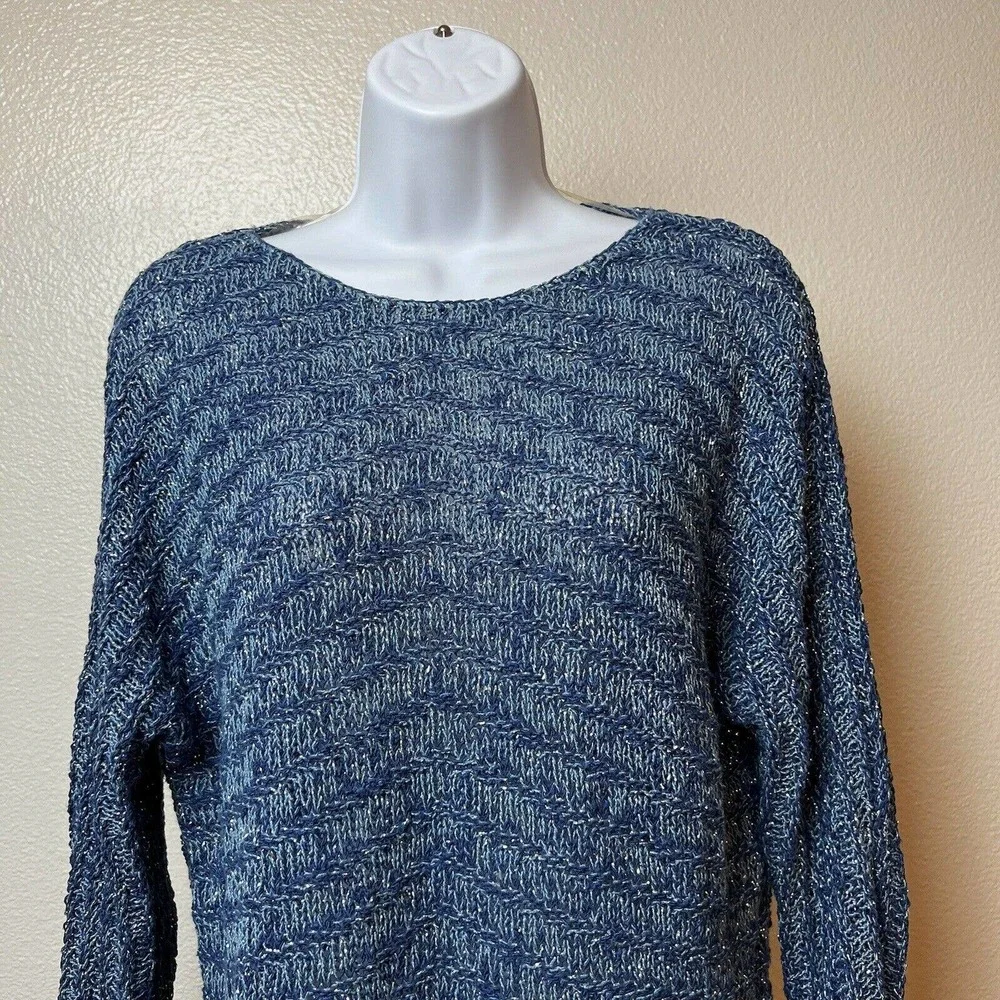 Chico’s Blue Shimmer Knit Sweater Long Sleeve Woman Size 1 - Picture 2 of 6